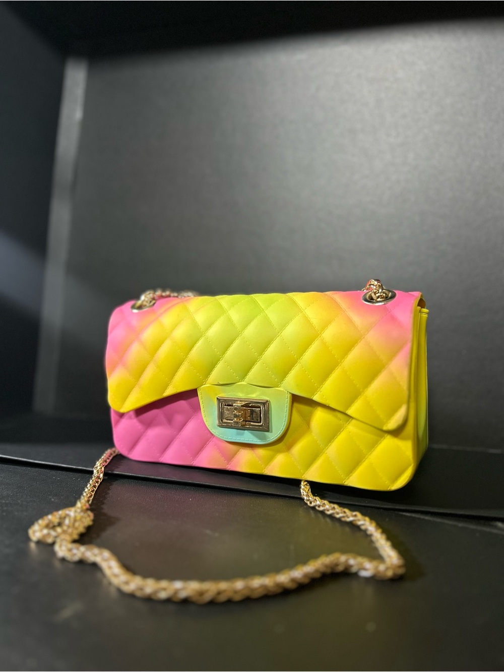 Rainbow Ombré Quilted Jelly Crossbody Bag Y2K Style